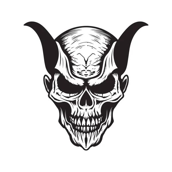 悪魔の頭蓋骨 ベクターコンセプトデジタルアート 手描きイラスト — ストックベクタ