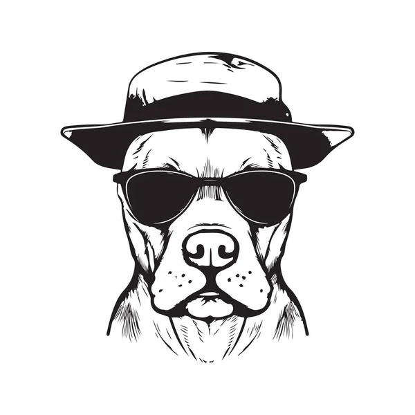 Chien Américain Staffordshire Terrier Lunettes Soleil Chapeau Concept Vectoriel Art — Image vectorielle