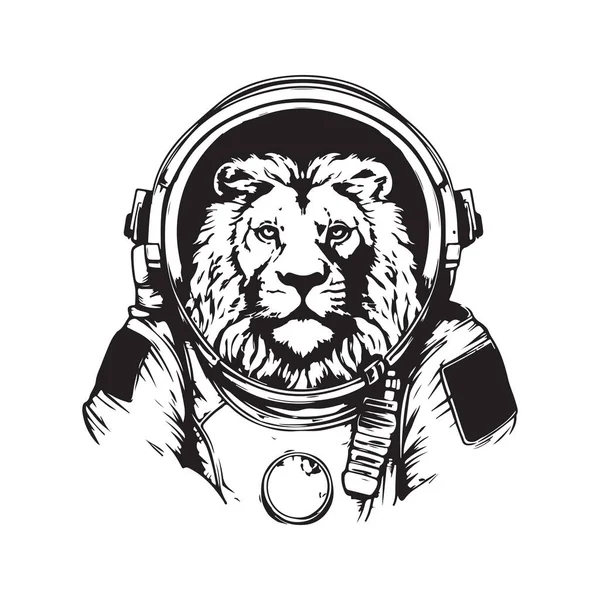 Λιοντάρι Αστροναύτης Διάνυσμα Έννοια Ψηφιακή Τέχνη Ζωγραφισμένα Στο Χέρι Εικονογράφηση — Διανυσματικό Αρχείο
