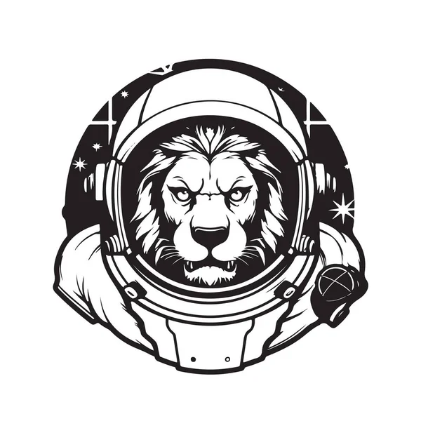 Lion Astronaut Vector Concept Digital Art Hand Drawn Illustration — Stock Vector