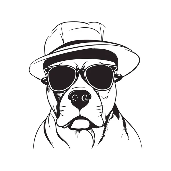 Dog American Staffordshire Terrier Sunglasses Hat Vector Concept Digital Art — Stock Vector