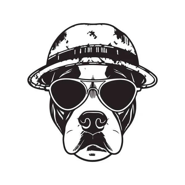 美国斯塔福德郡狗 戴着太阳镜和帽子的狗 矢量概念数字艺术 手绘插图 — 图库矢量图片