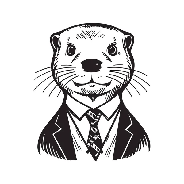 Lontra Con Abito Cravatta Arte Digitale Concetto Vettoriale Illustrazione Disegnata — Vettoriale Stock