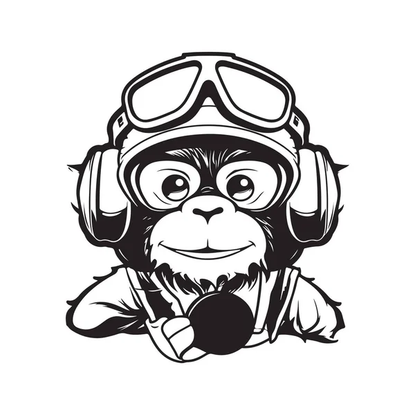 Piloto Macaco Conceito Vetorial Arte Digital Ilustração Desenhada Mão — Vetor de Stock
