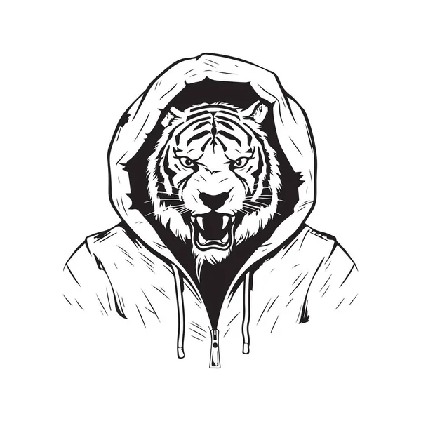 Τίγρης Φορώντας Κουκούλα Διάνυσμα Έννοια Ψηφιακή Τέχνη Ζωγραφισμένα Στο Χέρι — Διανυσματικό Αρχείο