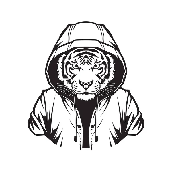 Τίγρης Φορώντας Κουκούλα Διάνυσμα Έννοια Ψηφιακή Τέχνη Ζωγραφισμένα Στο Χέρι — Διανυσματικό Αρχείο