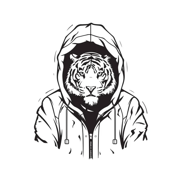 Tiger Wearing Hoodie Vector Concept Digital Art Hand Drawn Illustration — Stock Vector