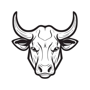 inek kafası, vektör konsepti dijital sanat, el çizimi illüstrasyon