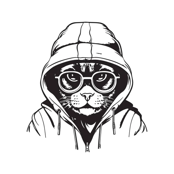 Coole Katze Mit Brille Und Kapuzenpulli Vektorkonzept Digitale Kunst Handgezeichnete — Stockvektor