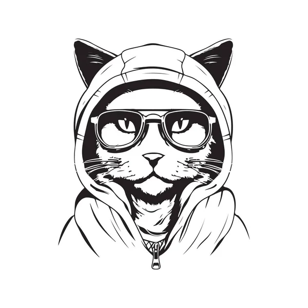 Coole Katze Mit Brille Und Kapuzenpulli Vektorkonzept Digitale Kunst Handgezeichnete — Stockvektor