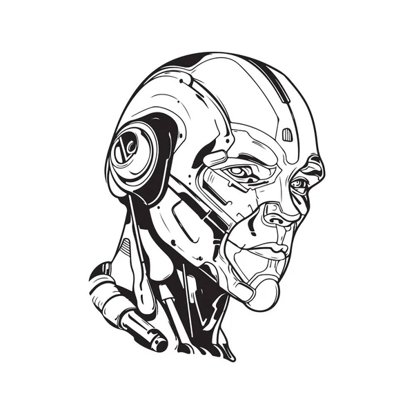 Cyborg Conceito Vetorial Arte Digital Ilustração Desenhada Mão —  Vetores de Stock