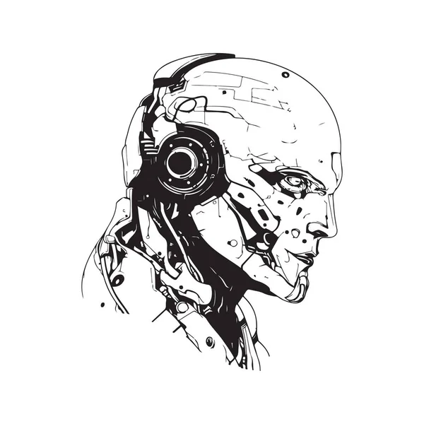 Cyborg Vector Concept Digitale Kunst Met Hand Getekend Illustratie — Stockvector