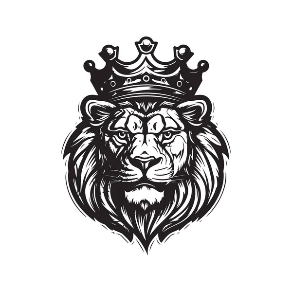 Lion Avec Couronne Concept Vectoriel Art Numérique Illustration Dessinée Main — Image vectorielle