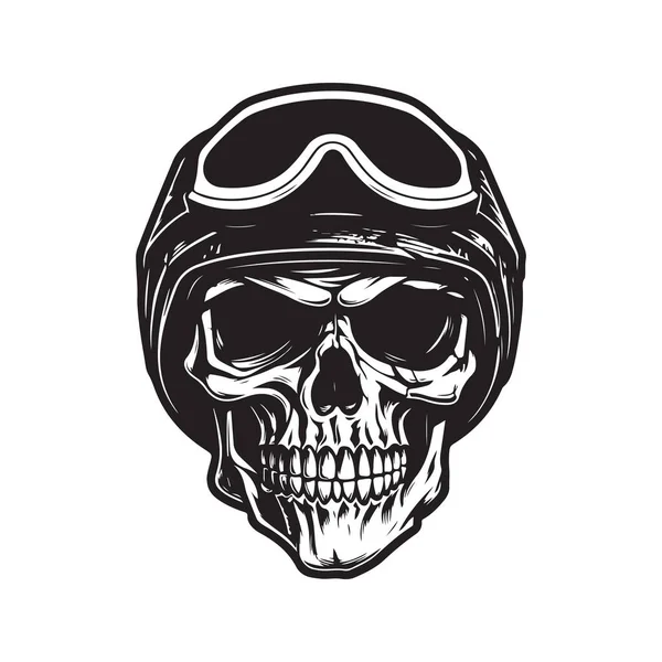 Cráneo Motorista Vector Concepto Arte Digital Ilustración Dibujada Mano — Vector de stock