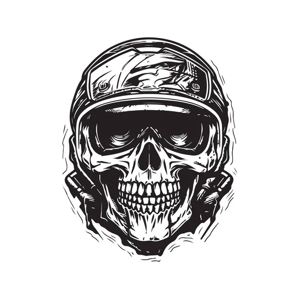 Crânio Motociclista Conceito Vetorial Arte Digital Ilustração Desenhada Mão — Vetor de Stock