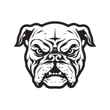 kızgın bulldog, logo konsepti siyah beyaz renk, el çizimi illüstrasyon