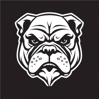 kızgın bulldog, logo konsepti siyah beyaz renk, el çizimi illüstrasyon