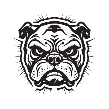 kızgın bulldog, logo konsepti siyah beyaz renk, el çizimi illüstrasyon