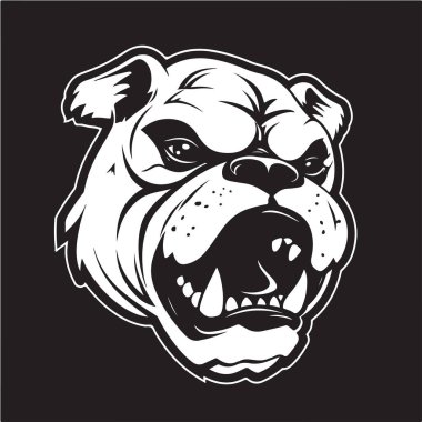 kızgın bulldog, logo konsepti siyah beyaz renk, el çizimi illüstrasyon