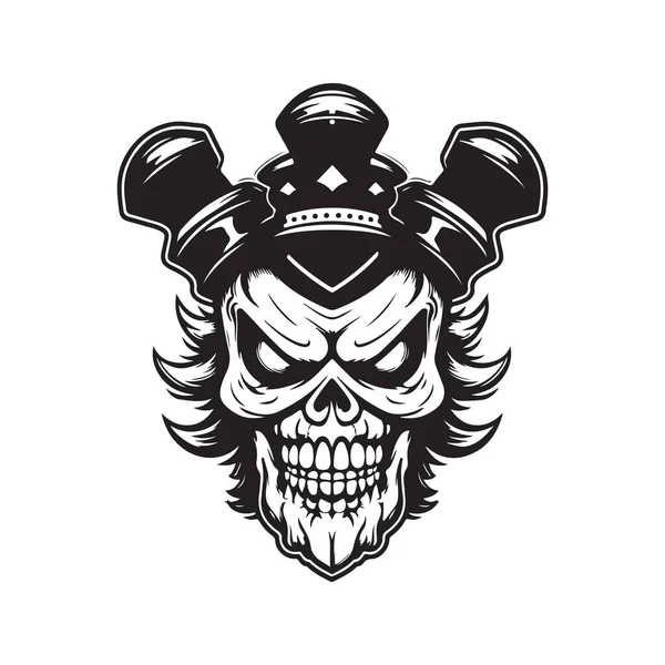 Kafatası Palyaçosu Logo Konsepti Siyah Beyaz Renk Çizimi Illüstrasyon — Stok Vektör