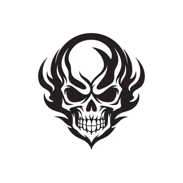 Flamme Crâne Concept Logo Noir Blanc Illustration Dessinée Main — Image vectorielle