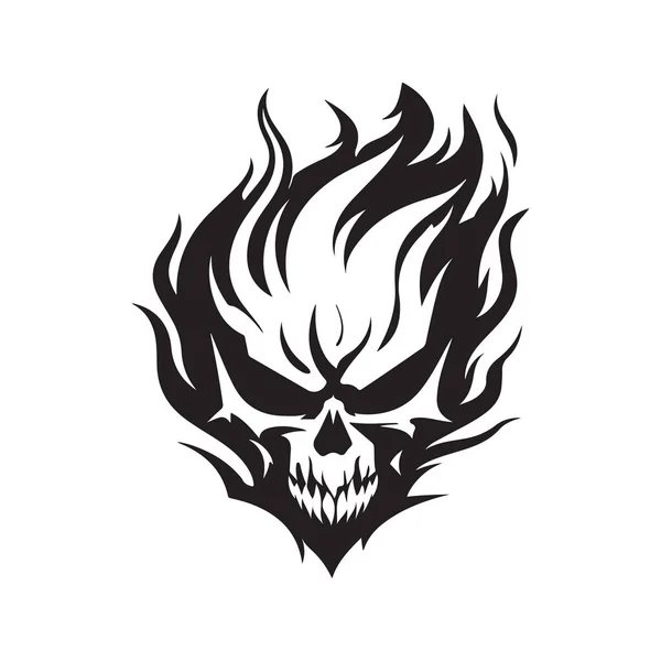 Пламя Черепа Концепция Логотипа Черно Белый Цвет Ручная Иллюстрация — стоковый вектор
