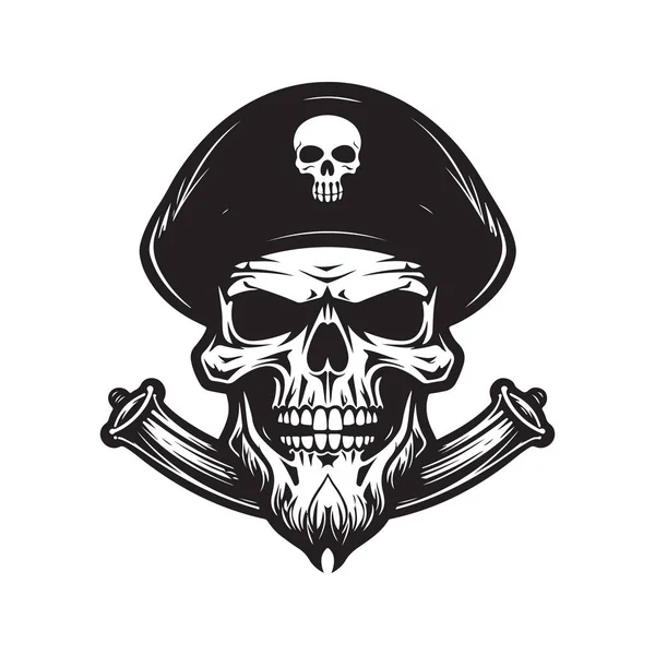 Skull Pirate Logo Concept Black White Color Hand Drawn Illustration — Stock Vector