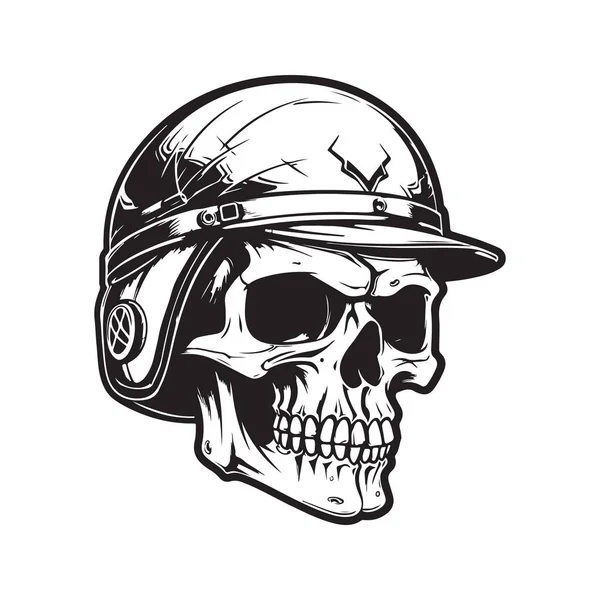 Crânio Com Capacete Militar Conceito Logotipo Cor Preto Branco Ilustração — Vetor de Stock