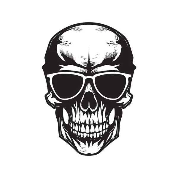Güneş Gözlüklü Kafatası Logo Konsepti Siyah Beyaz Renk Çizimi Illüstrasyon — Stok Vektör