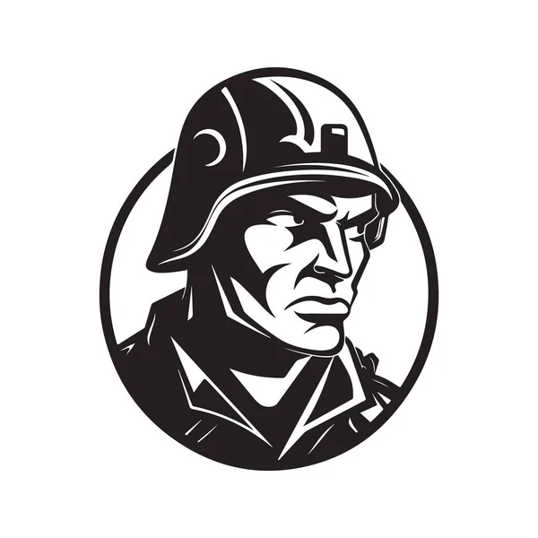 Солдат Концепция Логотипа Черно Белый Цвет Ручная Иллюстрация — стоковый вектор