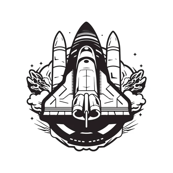 Космічний Корабель Концепція Логотипу Чорно Білого Кольору Намальована Вручну Ілюстрація — стоковий вектор