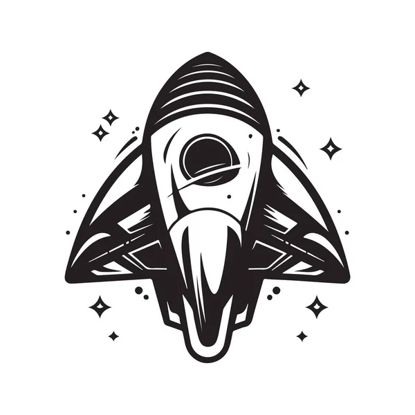 Uzay Gemisi Logo Konsepti Siyah Beyaz Renk Çizimi Illüstrasyon — Stok Vektör