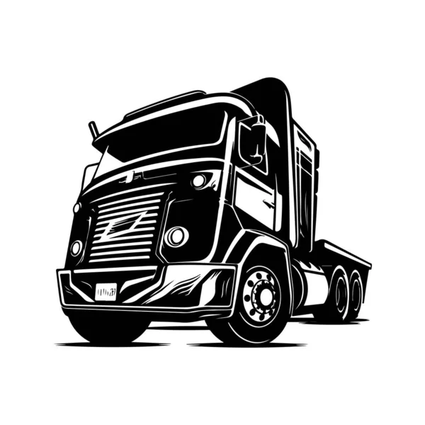 Truck Logo Concept Black White Color Hand Drawn Illustration — Stock Vector