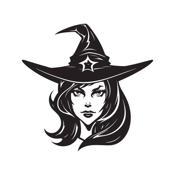Czarownica Koncepcja Logo Czarny Biały Kolor Ręcznie Rysowane Ilustracja — Wektor stockowy