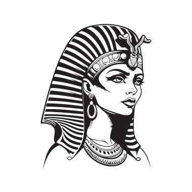 Güzel Mısırlı Kleopatra, logo konsepti siyah beyaz, el çizimi illüstrasyon
