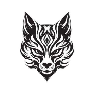 fox tribal, logo concept black and white color, hand drawn illustration clipart