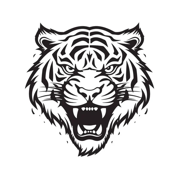 Tigre Colère Concept Logo Noir Blanc Illustration Dessinée Main — Image vectorielle