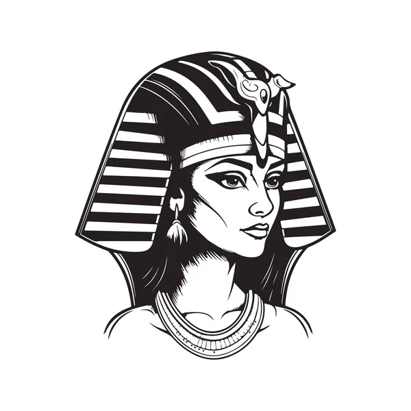 Hermosa Cleopatra Egipcia Logotipo Concepto Color Blanco Negro Ilustración Dibujada — Archivo Imágenes Vectoriales