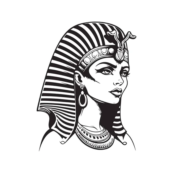 Hermosa Cleopatra Egipcia Logotipo Concepto Color Blanco Negro Ilustración Dibujada — Archivo Imágenes Vectoriales
