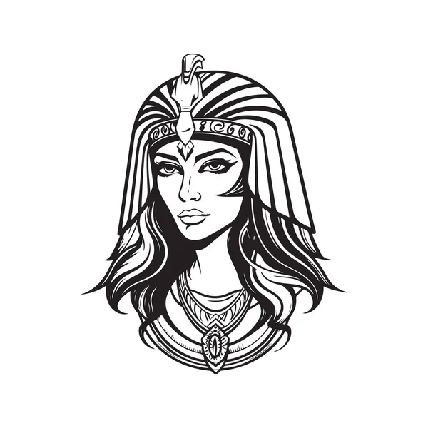 Belle Cleopatra Égyptienne Concept Logo Couleur Noir Blanc Illustration Dessinée — Image vectorielle