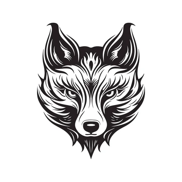 Renard Tribal Concept Logo Noir Blanc Illustration Dessinée Main — Image vectorielle