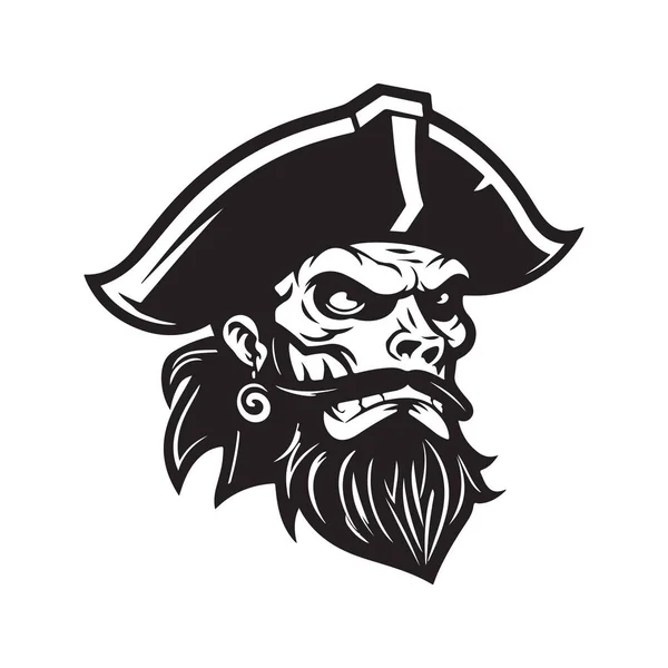Пират Концепция Логотипа Черно Белый Цвет Ручная Иллюстрация — стоковый вектор
