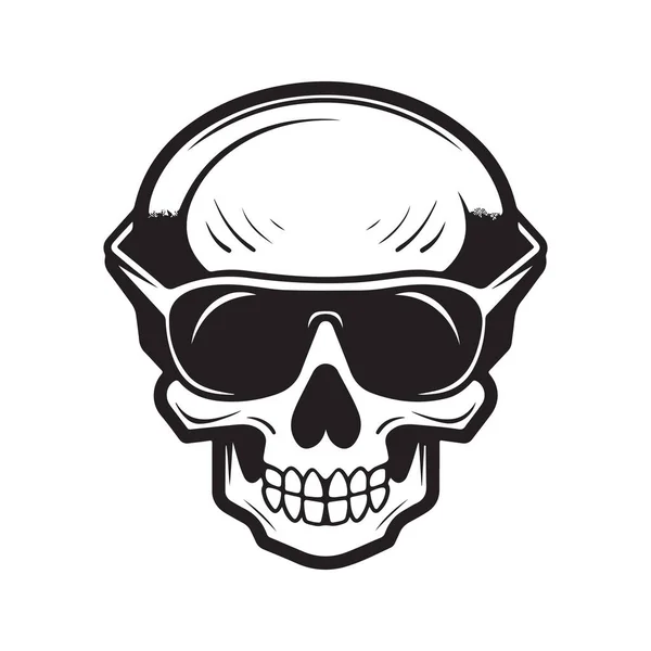 Skull Wearing Sunglasses Logo Concept Black White Color Hand Drawn — Stock Vector