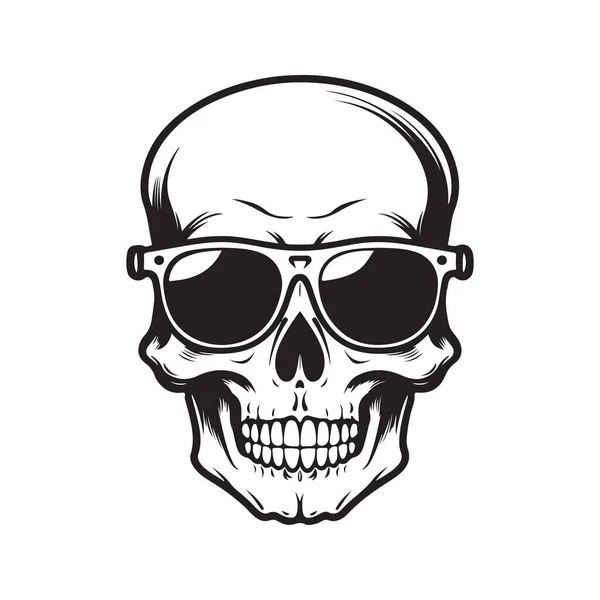 Kafatası Güneş Gözlüğü Logo Konsepti Siyah Beyaz Çizimi Illüstrasyon — Stok Vektör
