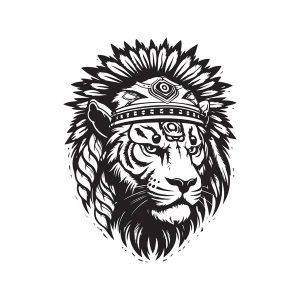 Tigre Indien Concept Logo Noir Blanc Illustration Dessinée Main — Image vectorielle