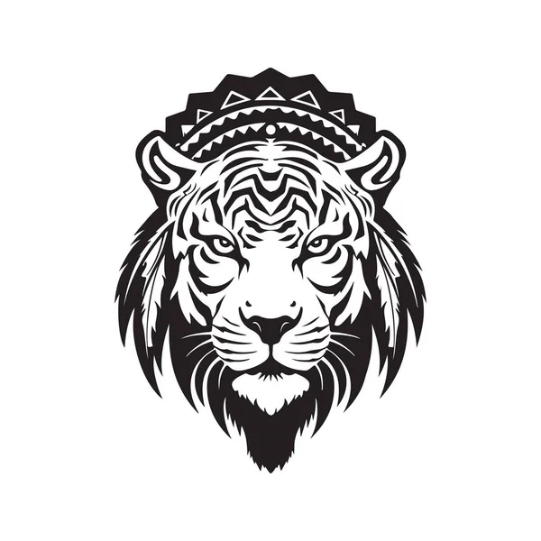 Tigre Indio Concepto Logotipo Color Blanco Negro Ilustración Dibujada Mano — Vector de stock