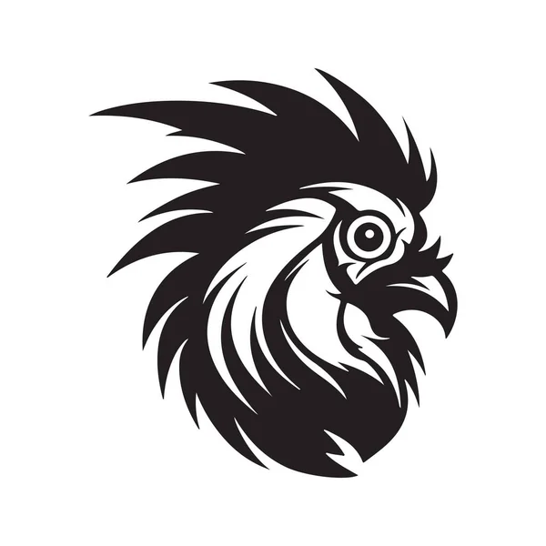 Galo Conceito Logotipo Cor Preto Branco Ilustração Desenhada Mão — Vetor de Stock