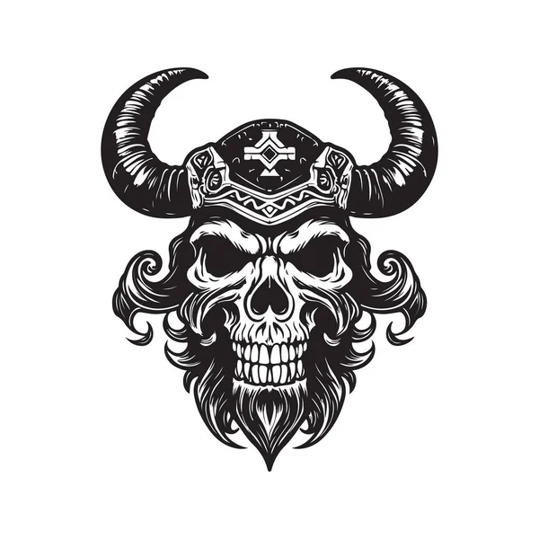 Череп Викинга Концепция Логотипа Черно Белый Цвет Ручная Иллюстрация — стоковый вектор