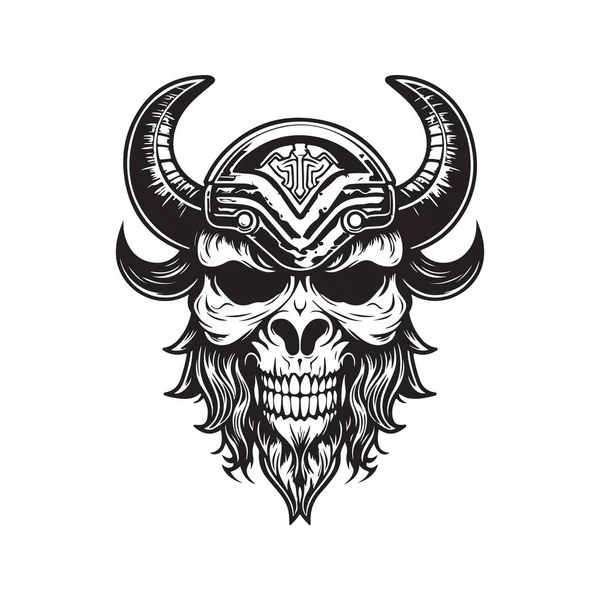 Crâne Viking Concept Logo Noir Blanc Illustration Dessinée Main — Image vectorielle