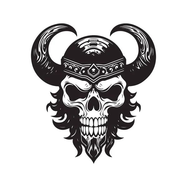 Skull Viking Logo Concept Black White Color Hand Drawn Illustration — Stock Vector